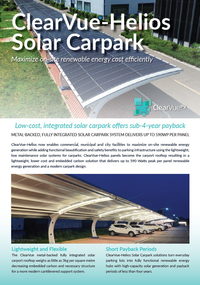ClearVue Helios Solar Carpark carport data sheet