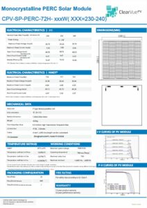 ClearVue Monocrystalline PERC Solar CPV-SP-PERC-72H-xxxW (230-240)