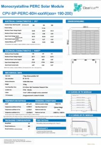 ClearVue Monocrystalline PERC Solar Module CPV-SP-PERC-60H-xxxW (190-200)