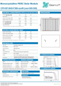 ClearVue Monocrystalline PERC Solar Module CPV-SP-SHG-F380-xxxW (385-395)