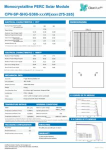 ClearVue Monocrystalline PERC Solar Module CPV-SP-SHG-S368-xxxW (275-285)